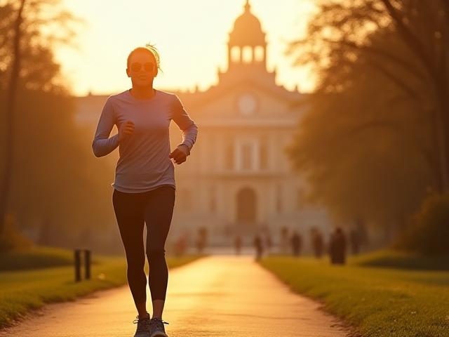 Persona che corre nel Parco Sempione a Milano con il Castello Sforzesco sullo sfondo
