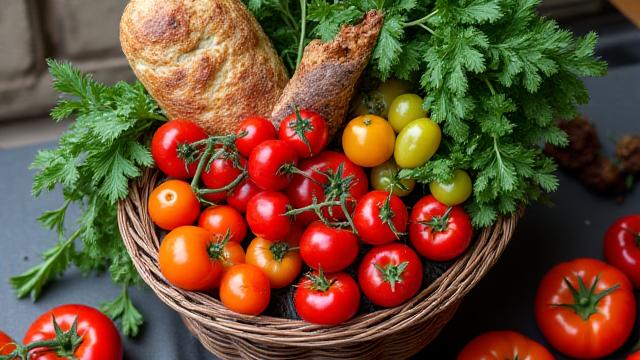 Cesto di frutta e verdura fresca di stagione in un mercato milanese