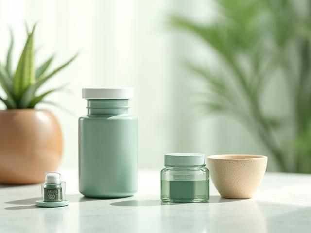 Composizione stilizzata di prodotti wellness: integratore, smartwatch, oli essenziali, su sfondo neutro che suggerisce eleganza e cura