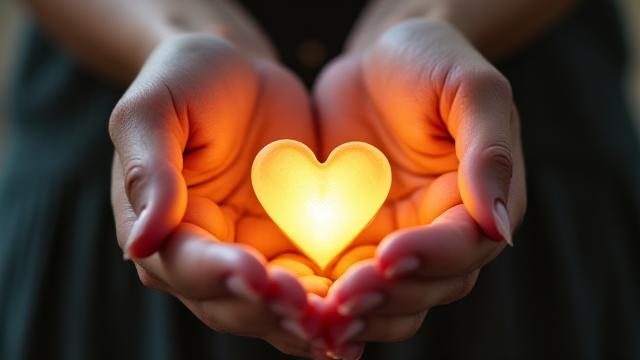 Mani che tengono un cuore delicato, simbolo di gratitudine e benessere emotivo